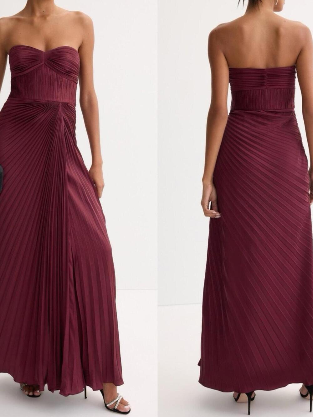$658 AMUR Joyceann Strapless Sweetheart Pleated Gown - Size 6